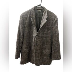 Camel Hair Blazer with Houndstooth Pattern